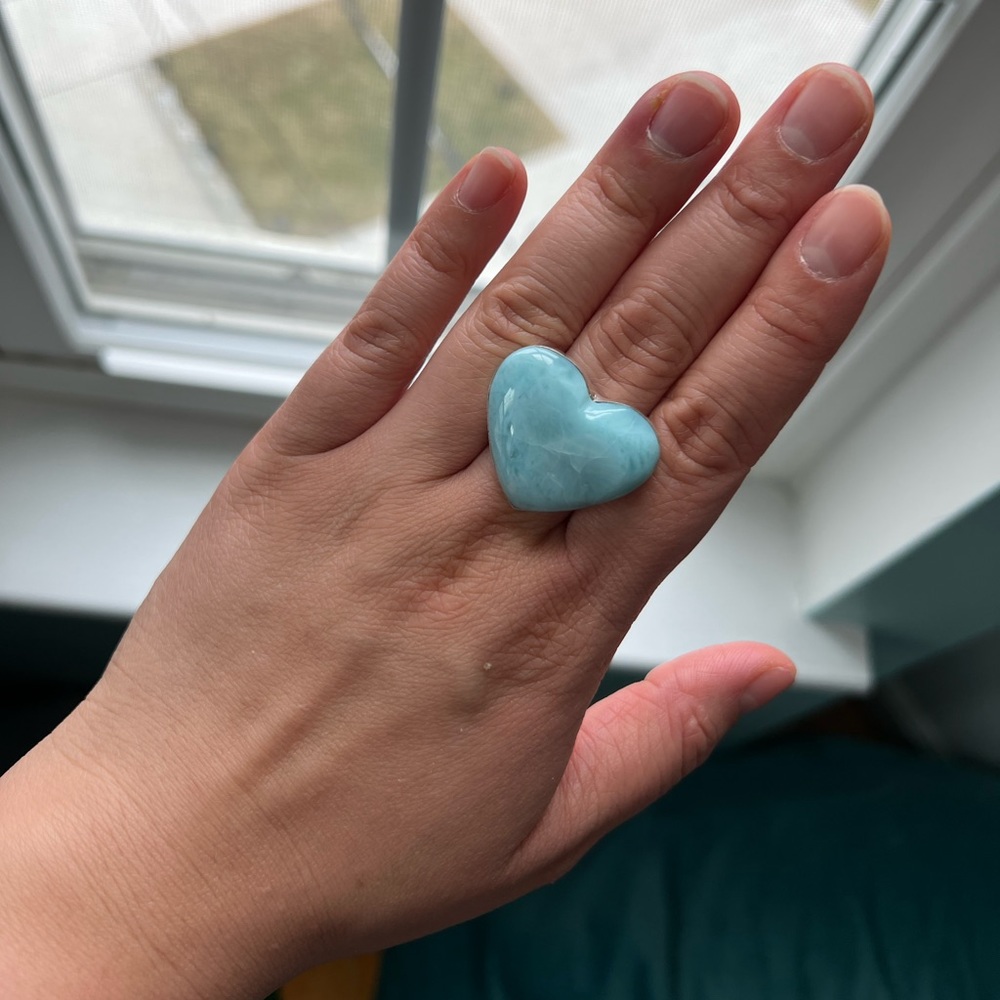 Huge heart shaped Larimar ring